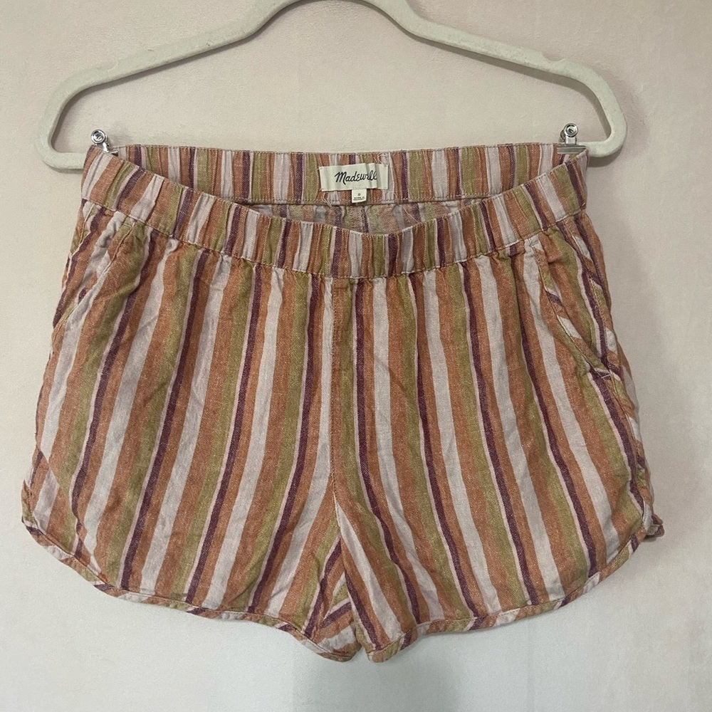 Madewell size S EUC pull on linen blend stripe rainbow relaxed fit shorts - Picture 3 of 7